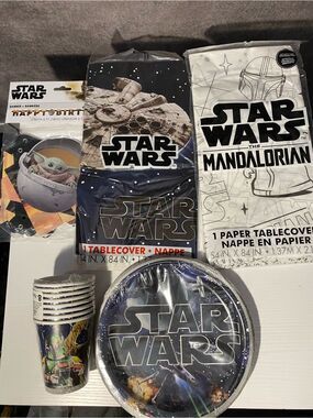 Star Wars Mandalorian Party Supplies Lot Banner Tablecover Plates Cups Grogu